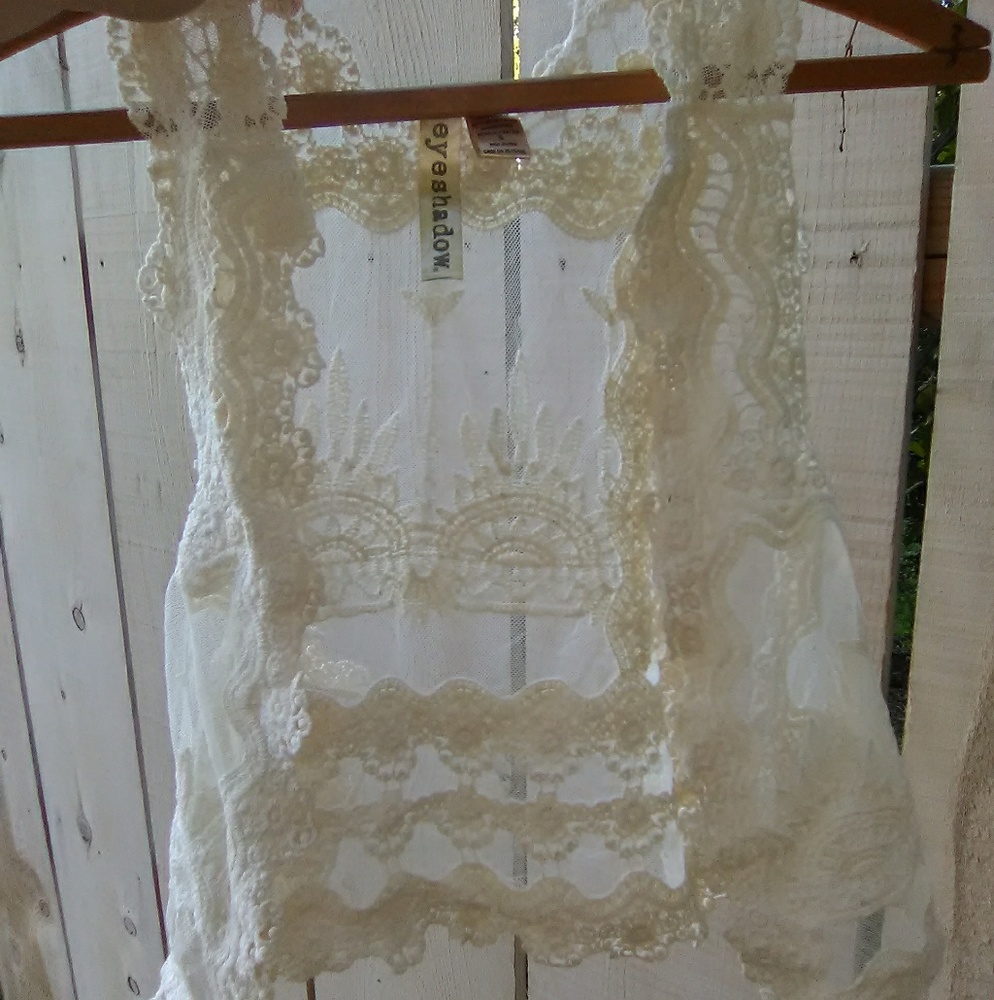 Boho crochet lace mesh layering vest top ivory